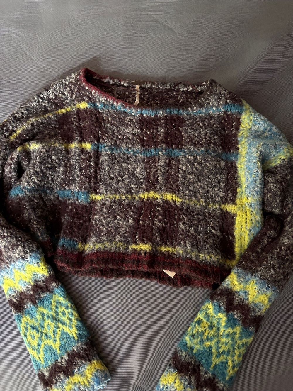 Free people Cropped Plaid Sweater - Brown/Blue/Yellow